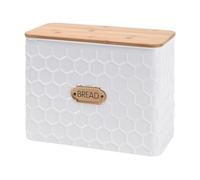 NIKKY HOME Extra Large Space Saving Farmhouse White Bread Box With Bamboo Lid - Holds 2 Loaves - Vertical Breadbox Bread Storage Bin Holder for Kitchen Countertop, Honeycomb Embossed Pattern