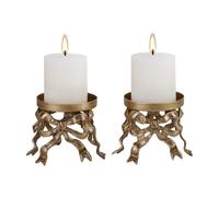 NIKKY HOME Gold Bow Pillar Candle Holders Set of 2, Vintage Decorative Metal Candlesticks Stand Centerpieces Decor for Dining Room Table Wedding Party Mantle Fireplace Housewarming Gift