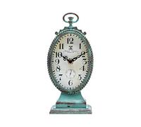 NIKKY HOME Shabby Chic Pewter Round Table Clock Distressed Style, Green
