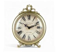 NIKKY HOME Small Vintage Gold Table Clock, French Country Classic Elegant Silent Battery Operated Decorative Mantel Desk Shelf Clock for Living Room Decor