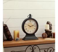 NIKKY HOME Vintage Mantel Table Clock, Silent Non-Ticking Battery Operated Desk Shelf Metal Clock for Living Room Decor - Black