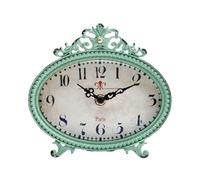 NIKKY HOME Vintage Metal Table Clocks with Quartz Analogue Table Clock Distressed Design for Desk Shelf Living Room Bathroom Decoration Green