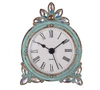 NIKKY HOME Vintage Pewter Small Quartz Table Clock with Crystal Shining Rhinestone 7.2 x 10 x 3.5 CM, Aqua