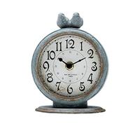 NIKKY HOME Vintage Table Clock, Shabby Chic Pewter Round Quartz Shelf Desk Clock with 2 Birds, 4.75" x 2.5" x 6.12" Slate Grey