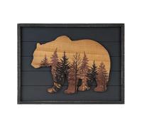 NIKKY HOME Wooden Framed Grizzly Bear Wood Wall Art Print for Home Decor