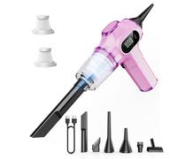 Nikocreos Pink Car Vacuum Cleaner,Portable Mini Cordless Small Handheld Vacuum Cleaner with LCD Display and Multi-Nozzles Powerful Hand Held Vacuums for Car,Pet Hair,Home,Office,Sofa,Keyboard