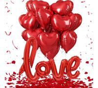 Nikolaus Valentine's Day Decorations Kit, 10pcs Red Heart Foil Balloons, 1 Love Foil Balloon, 500pcs Fake Rose Petals, Romantic Decor for Couples, Unisex Adults