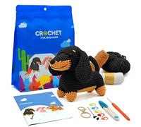 Nikolle Crochet Kit for Beginners with Step-by-Step Video Tutorials Crochet Animal Kit Crochet Starter Kits for Adults Kids - Dachshund(Black)
