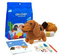 Nikolle Crochet Kit for Beginners with Step-by-Step Video Tutorials Crochet Animal Kit Crochet Starter Kits for Adults Kids - Dachshund(Brown)