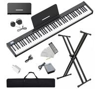 NikoMaku Piano Keyboard 88 Keys Semi-weighted Compact Portable Digital Piano Set for Beginners with Stand, Carrying Case, Sustain Pedal, Headphones, SWAN-S Black