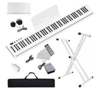 NikoMaku Piano Keyboard 88 Keys Semi Weighted Compact Portable Digital Piano Set for Beignners with Stand, Headphones, Sustain Pedal, Music Rest, Carrying Case, SWAN-S White