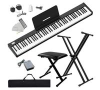 NikoMaku Piano Keyboard 88 Keys with Bench and Stand Semi Weighted Portable Digital Piano for Beginners SWAN-S Black with Headphones, Stickers, Carrying Case