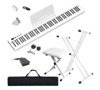 NikoMaku Piano Keyboard 88 Keys with Bench and Stand Semi Weighted Portable Digital Piano for Beginners SWAN-S White with Headphones, Stickers, Carrying Case