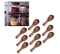 Nikou 10PCS Small Wooden Spoon, Mini Wooden Spoons with Short Handles, Natural Wood Material, Ideal for Jam, Spices, Tea, Honey, 8.2cm x 3.5cm, Dark Brown