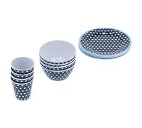 Nikou 12Pcs/Set Dark Blue Dot Dinnerware, Melamine Cup, Salad Bowl, Plate for Home and Restaurant, Tableware Set, Household Dishes, Home Supplies