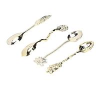 Nikou 4 Pcs Vintage Mini Alloy Coffee Tea Spoon Set, Gold Tableware for Ice Cream Dert Stirring, 10 cm Long Mini Spoons