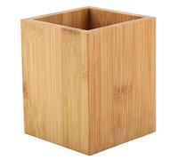 Nikou Bamboo Square Pen Pot, Bamboo Desk Tidy & Office Organiser, Compact Square Pencil Holder for Workspace, Makeup Brushes & Cosmetics, 10x8x8 cm, Single
