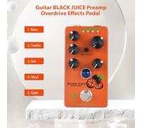 Nikou Black Juice Guitar Preamp Overdrive Effects Pedal, Gain/Mid Boost/Volume/Treble/Bass, 4-Mode Knob, DC 9V, 6.35mm Input/Output, True Bypass