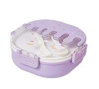 Nikou Children's Divided Llunch Box, Bento Lunch Box for Kids Adults 3 Compartment Plastic Cute Ice Cream Lunch Snack Containers with Fork and Spoon for School Work Travel Purple