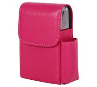 Nikou Cigarette Storage Case, Portable Cigarette Case PU Leather Tobacco Pouch Lighter Holder Storage Box Container (Color : Rose Red)