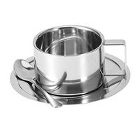 Nikou Cups - Saucers - Set, Coffee Cup with Tray and Spoon, 304 Stainless Steel, Double Insulation, Suitable for Coffee, Tea, Juice and Other Drinks
