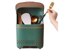 Nikou Cutlery Organizer Hanging Rack, Chopstick Holder Compartmental Drainer with Cover for Kitchen(Green)