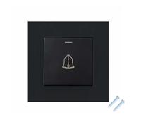 Nikou Doorbell Push Button Switch Wall Mounted Resettable Square Black Tone AC 250V 16A Stainless Steel Panel 86mm x 86mm, Glass Panel Door Bell Switch for Home Hotel