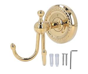 Nikou Double Prong Robe Hooks, Antique Gold Finish, Strong Load Bearing Wall Mounted Coat Hook for Bathroom Bedroom, Retro Design, Set of 2, Heavy Duty