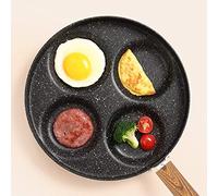 Nikou Four Hole Frying Pot Non-Stick Cooking Pan, Breakfast Maker with Wood Handle, Kitchen Utensils for Pancakes, Eggs, and More, 28 cm, Black