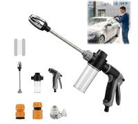 Nikou High Pressure Gun, Pressure Washer with 3 Quick Connectors, Garden Hose/Sprayer/Attachment, Car Foam Gun, High Pressure Nozzle for Car Washing, Garden Hose, Garden Cleaning (Grey)