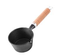 Nikou Iron Oil Heating Pot, Multi-Functional Cast Iron Butter Warmer, Even Heat Distribution, Mini Frying Pan with Dripl Spout and Wooden Handle, Ideal for Home Kitchen Cooking