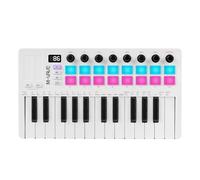 Nikou Keyboard Controller, USB Mini 25 Keys Rechargeable Arranger Keyboard Portable Keybed Electric Music with RGB Drum Pads, Built-in Battery (White)
