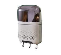 Nikou Kitchen Cutlery Organizer Hanging Rack, Chopstick Holder Compartmental Drainer with Cover, Wall Mounted Utensil Storage Box Container for Spoons, Spatulas, Forks (Grey White)