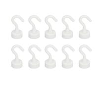 Nikou Magnetic Hooks, Plastic, Pack of 10 Extra Strong Magnetic Hooks, Mini White Coat Hooks, Hook Holder for Kitchen, Bathroom, Bedroom, Key Holder