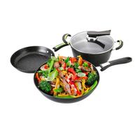 Nikou Non-Stick 3-Piece Cooking Set, Lightweight Frying Pan Set with Lids, Compatible with Induction, Gas, and Electric Stoves, Cooking, Easy to Clean