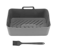 Nikou Reusable Silicone Air Fryer Pot, Non-Stick Air Fryer Liner Pan, Compatible with Ninja DZ201/DZ401, Includes Brush, Grey