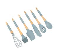 Nikou Silicone Cooking Utensils 6 Piece Set, Kitchen Gadgets with Wooden Handles, Includes Spatula, Spoon, Turner, and More for Home and Restaurant