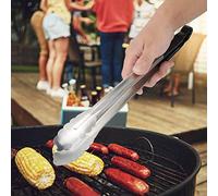 Nikou Stainl Steel BBQ Grill Tongs, Black Handle Food Clip and Anti-Scald Barbecue Clamp Tool, Heavy-Duty Stainl Steel Accory for Grilling and Cooking