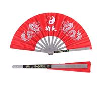Nikou Tai Chi Fan, Stainless Steel Chinese Kung Fu Tai Chi Hand Folding Fan Arts Dance Practice Training Performance Fan Display Fans for Men/Women (Red)