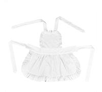 Nikou Women's Kitchen Apron, Kitchen Apron, Bedroom Apron, White Ruffled Hem Apron Cotton Plain Colour