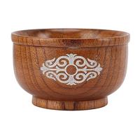 Nikou Wooden Rice Bowl, Jujube Wood Anti-Scald Round Bowl for Kitchen, Exquisite Ele Design, Polished Finish, 15 cm Diameter, Platinum Silver Type
