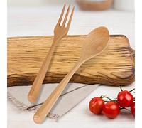 Nikou Wooden Spoon and Fork Set, Kitchen Utensil Dert Tableware, Includes Spoon and Fork, Ideal for Cooking and Serving