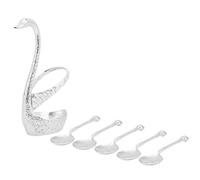 Nikou Zinc Alloy Swan-Shaped Bracket Fruit Dert Spoons Set, 6 Silver Spoons, Kitchen Tableware, Wedding Supplies, Cutlery, Kitchen Tools