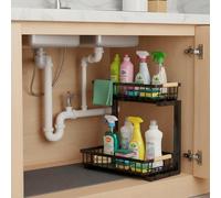 Nikphobos Under Sink Storage Organiser - 2 Tier Metal Pull Out Under Sink Storage Rack with Sliding Baskets, Under Sink Organiser with Cutlery Drawer for Kitchen, Bathroom, Wardrobe & Cabinet(1pc)