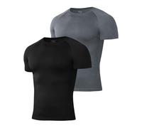 Niksa 2Packs Compression Tops for Men Short Sleeve Mens Running T-Shirts Mesh Design Quick Dry Base Layer Shirts for Gym Sports Fitness Workout Cycling,Training, Black and Grey,XL