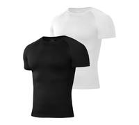 Niksa 2Packs Compression Tops for Men Short Sleeve Mens Running T-Shirts Mesh Design Quick Dry Base Layer Shirts for Gym Sports Fitness Workout Cycling,Training, Black and White,L