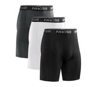 Niksa 3 Packs Compression Shorts Men Gym Running Sports Anti Chafing Underwear Base Layer Shorts Sports Undershorts Quick-Drying Fabric Men’s Workout Shorts, Black Grey White, M