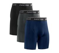 Niksa 3 Packs Compression Shorts Men Gym Running Sports Anti Chafing Underwear Base Layer Shorts Sports Undershorts Quick-Drying Fabric Men’s Workout Shorts, Black Grey Navy Blue, S