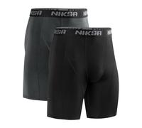 Niksa Compression Shorts Men,2 Packs Anti Chafing Underwear Base Layer Shorts Quick-Drying Fabric Undershorts for Cycling Gym Running Sports Workout,Black and Gray,L