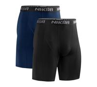 Niksa Compression Shorts Men,2 Packs Anti Chafing Underwear Base Layer Shorts Quick-Drying Fabric Undershorts for Cycling Gym Running Sports Workout,Black and Navy Blue,L
